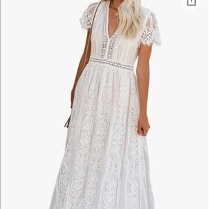 Blencot White Bohemian Lace Maxi Dress- Size Medium